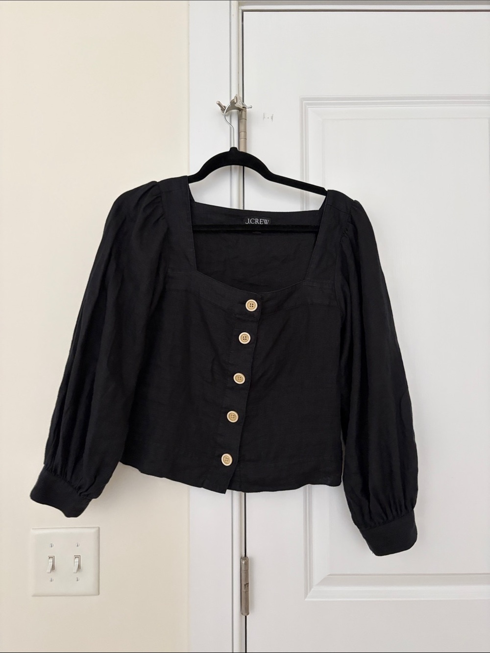 NWOT J.Crew Black Square-Neck Button Front Linen top